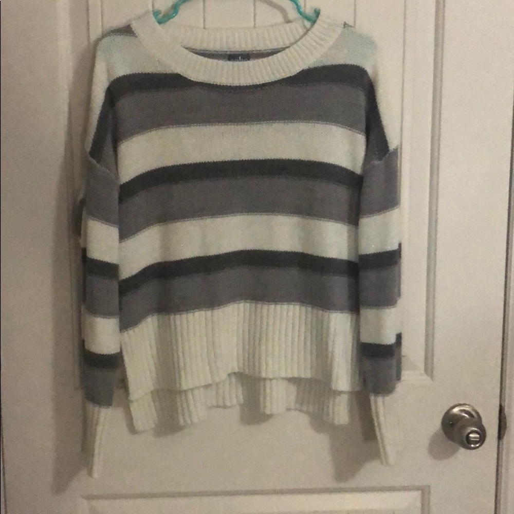 NY and Co grey and white striped sweater